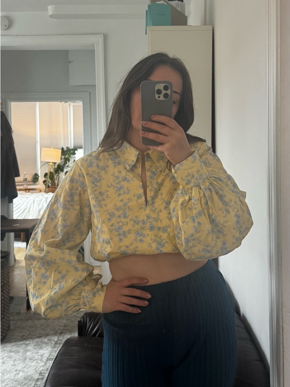 Yellow The Label Lou linen Top size L shirt
